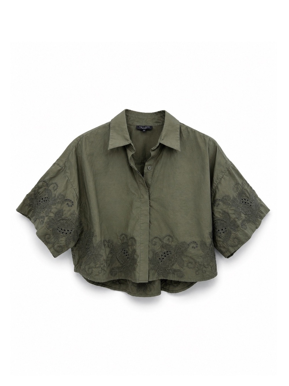 RAG & BONE Marin Embroidered Eyelet Crop Blouse Olive Green S - Picture 9 of 9
